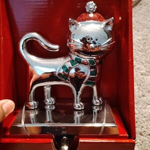 Festive Silver Cat Stocking Holder